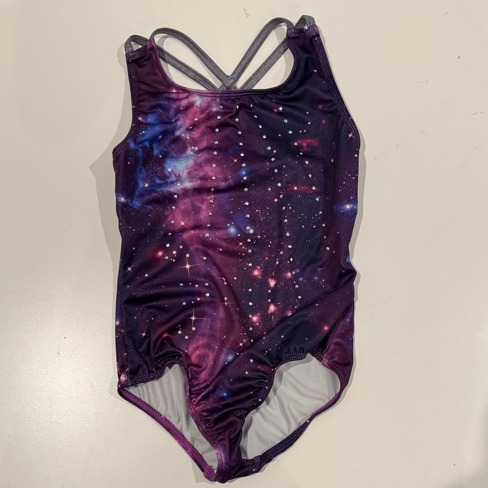 More Than Magic Purple and Silver galaxy print Leotard. Size small (6/6x)